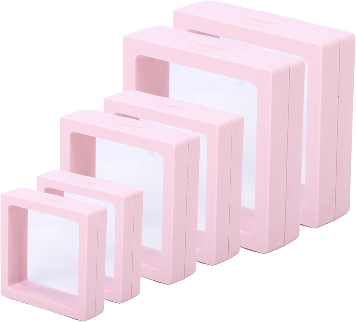 SnelShoppen - 6 Stuks Roze Transparante Display Frames, Zwevende Display Box voor Sieraden, Munten, Postzegels, Medailles en Kleine Collecties