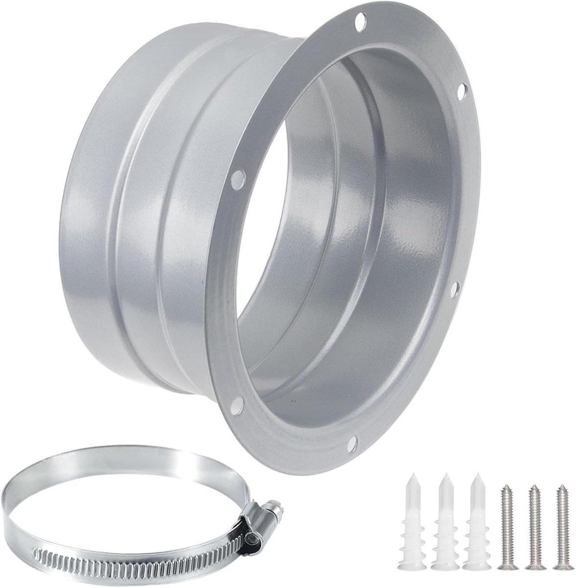 SnelShoppen - 100mm Stalen Flens Luchtventilatie, Ronde Buizen Wandflens Aansluiter van RVS, Flens Ronde Buizen Adapter met RVS Slangenklemmen en Wand
