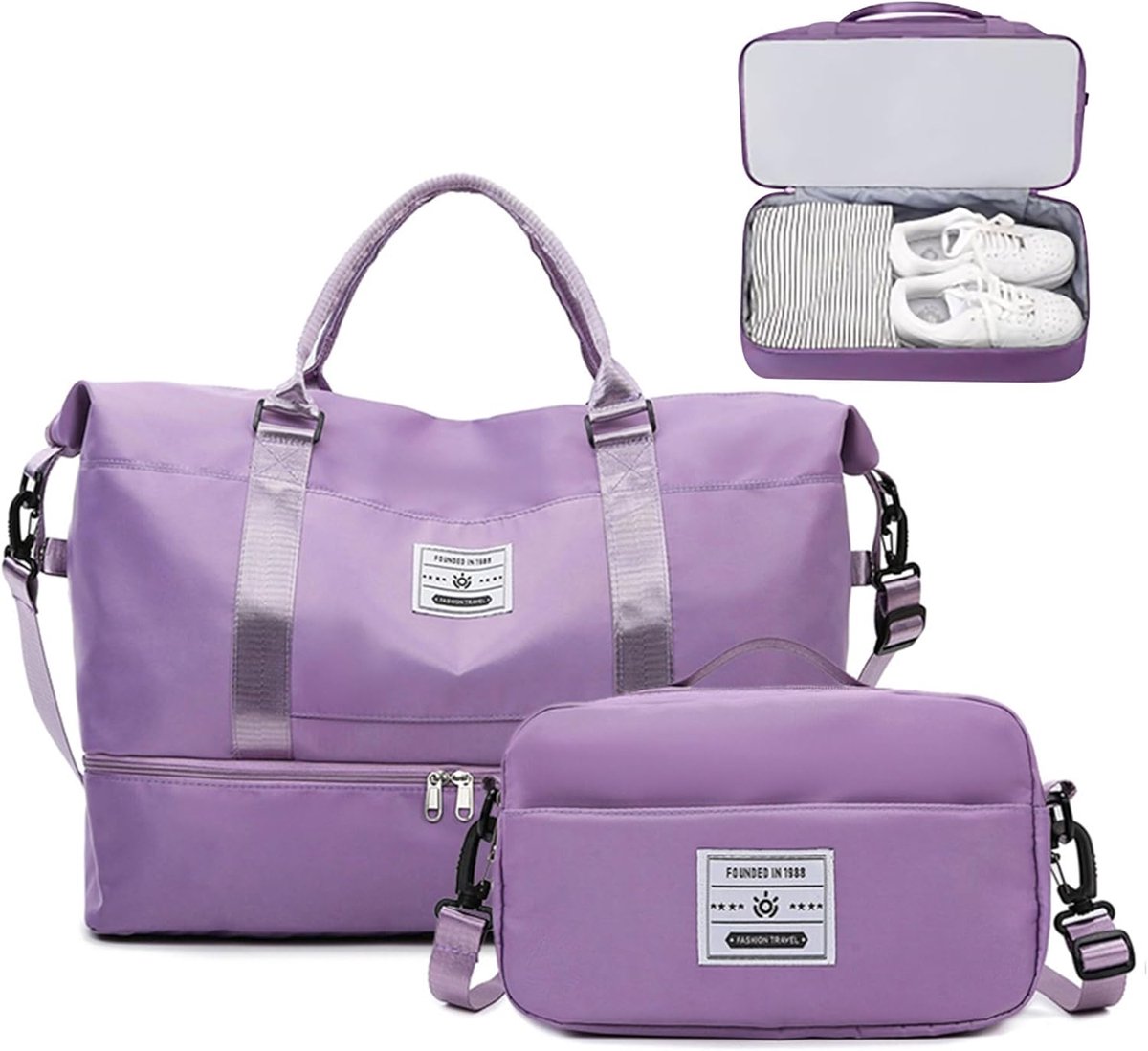 Reistas Sportschooltas Waterdichte Tas Handbagage Draagtas Weekend Plunjezak met Schoudertas Schoenenvak & Natte Zak - ShopVlot