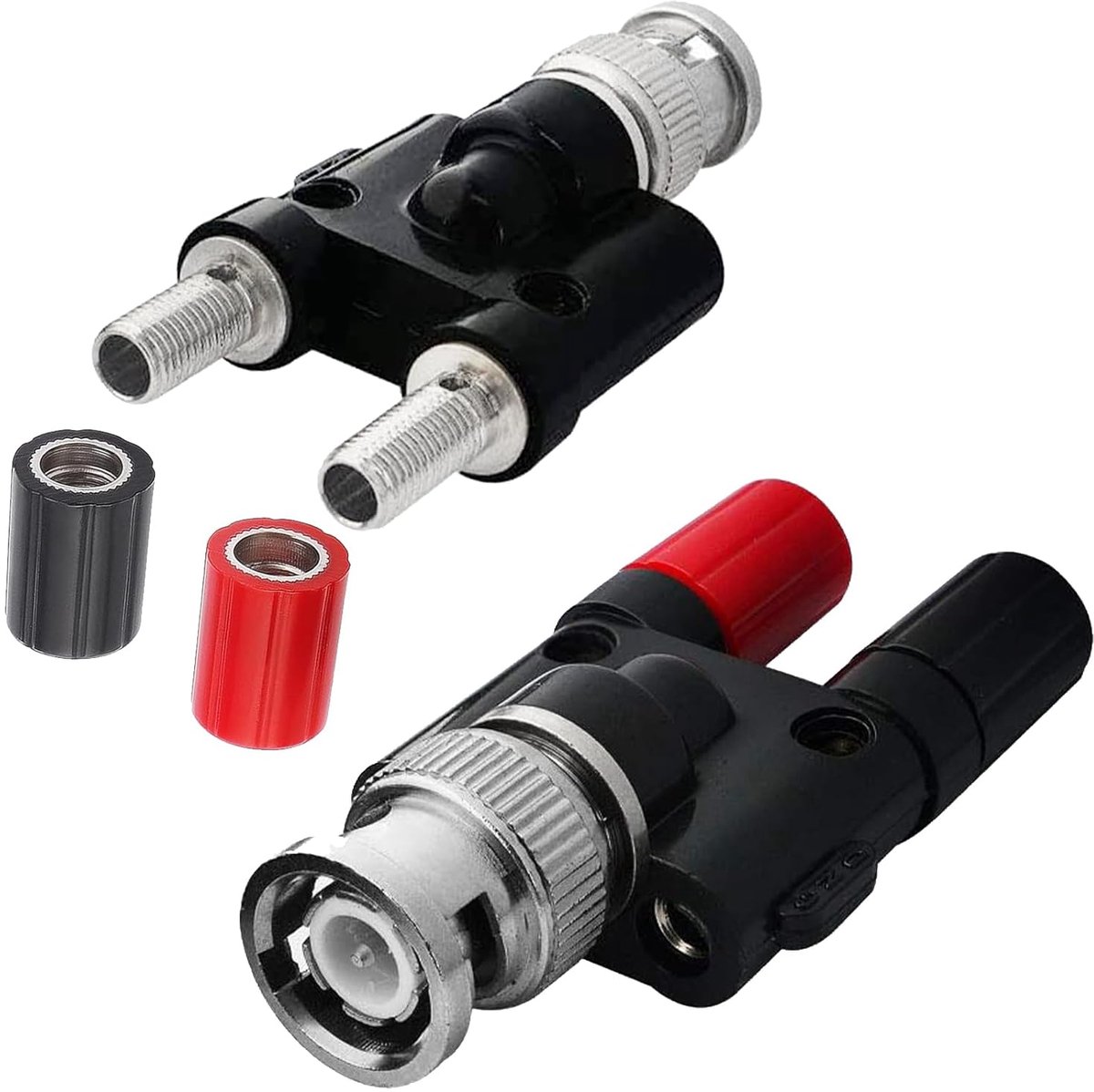 SnelShoppen - 2 Stuks BNC naar 4mm Dubbele Banana Adapter, BNC Plug naar 2 x 4mm Dubbele Banana Bus Binding Post Adapter Jack Coaxiale Audio Jack, RF