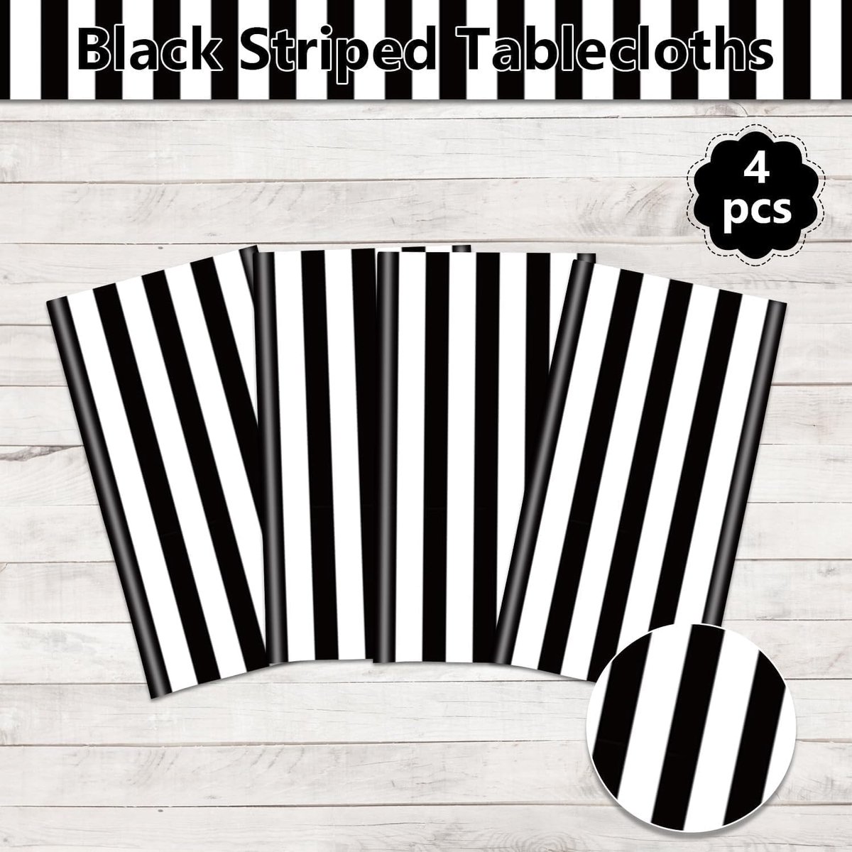 SnelShoppen - Tafelkleden Zwart-Wit Gestreept, Plastic Tafelkleed 130x220cm, Feestdecoratie voor Verjaardag, Babyshower, Picnic en Halloween