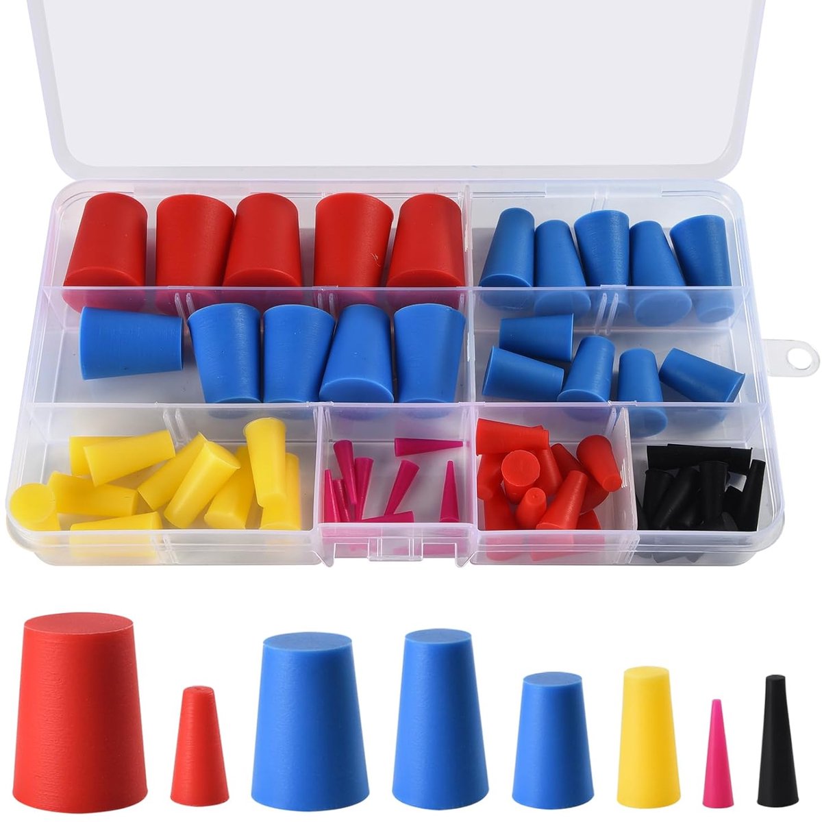 SnelShoppen - 60 Stuks Siliconen Rubber Stopper Taper Set | Conische Stoppen voor Perfecte Afsluiting, Corrosiebestendig, Tot 300 °C, Ideaal voor Poed