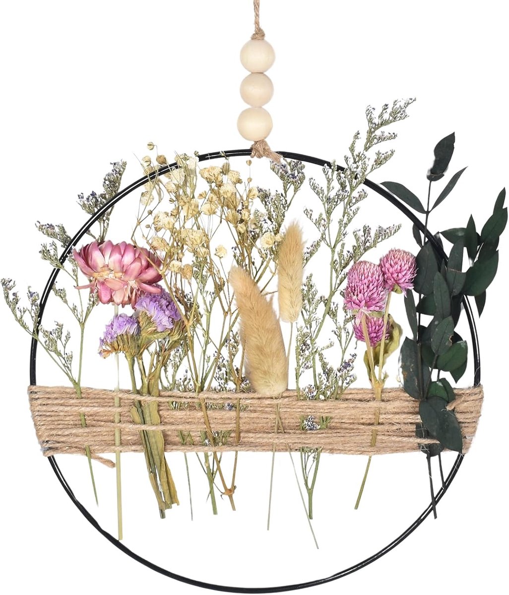 Wall decoration dried flower wreath for window door, metal flower wreath, natural real eucalyptus plant stems, wreath - ShopVlot