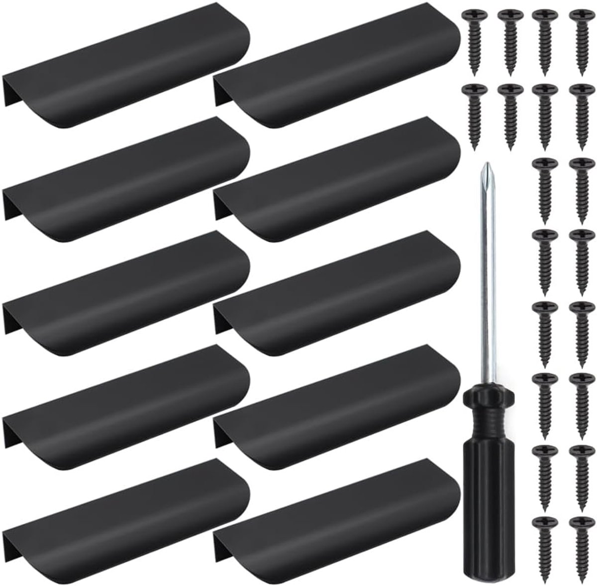 SnelShoppen - Pack van 10 Verstopte Kastgrepen 120 mm, Ladegrepen, Zwart, Inclusief 20 Schroeven en Schroevendraaier, Geschikt voor Laden, Kasten, Sch