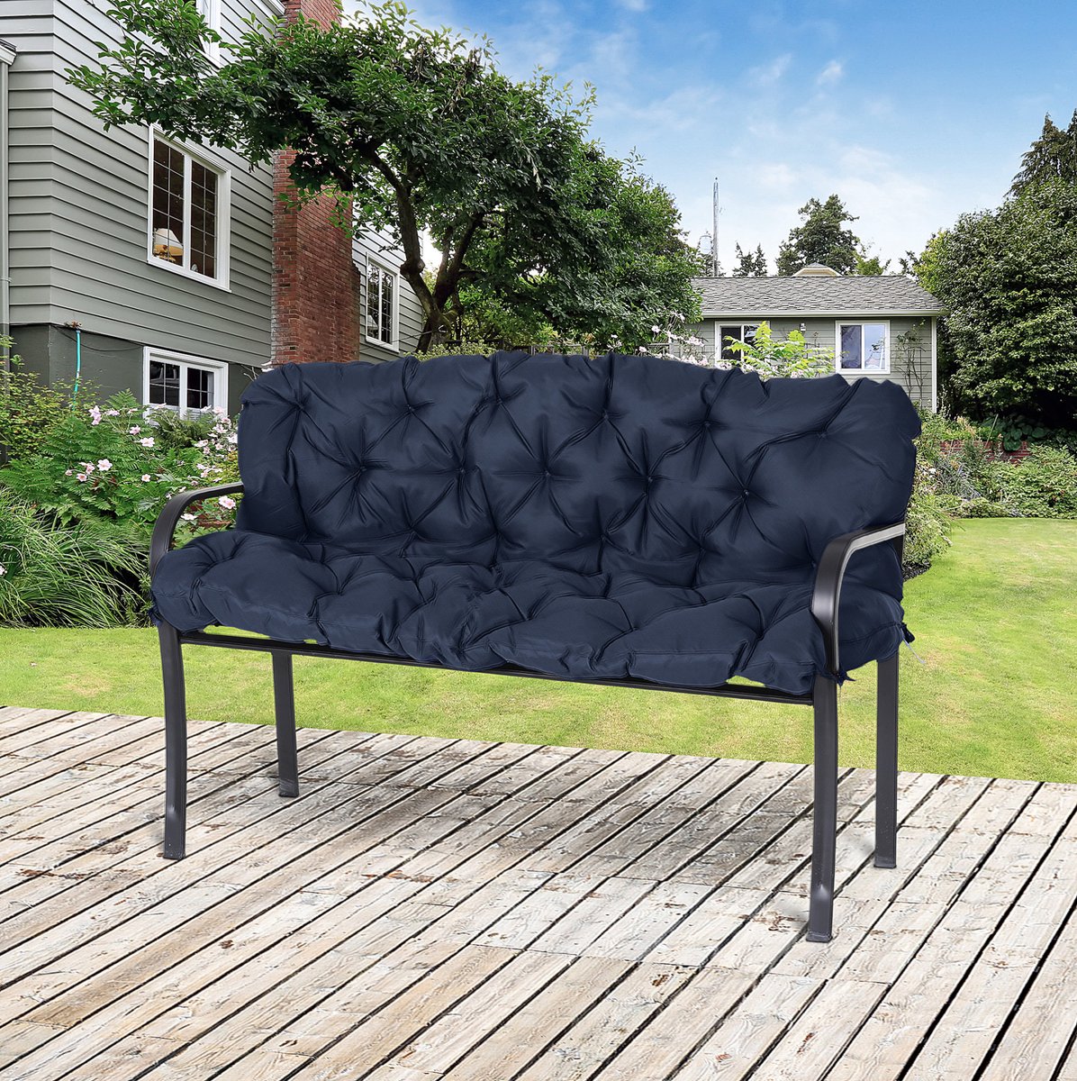 COVREO Tuinbankkussen 150x98 cm donkerblauw, polyester met 6 bandjes