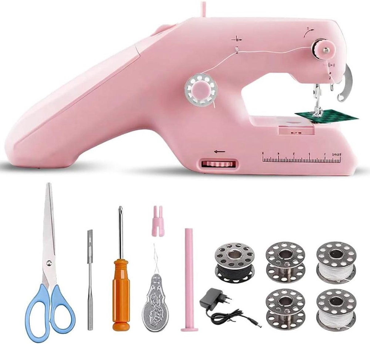 Handmatige Naaimachine - Mini Naaimachine Draagbaar - Kleding Repareren - Dubbele Draad Steek - 1.5 mm dikte - Roze