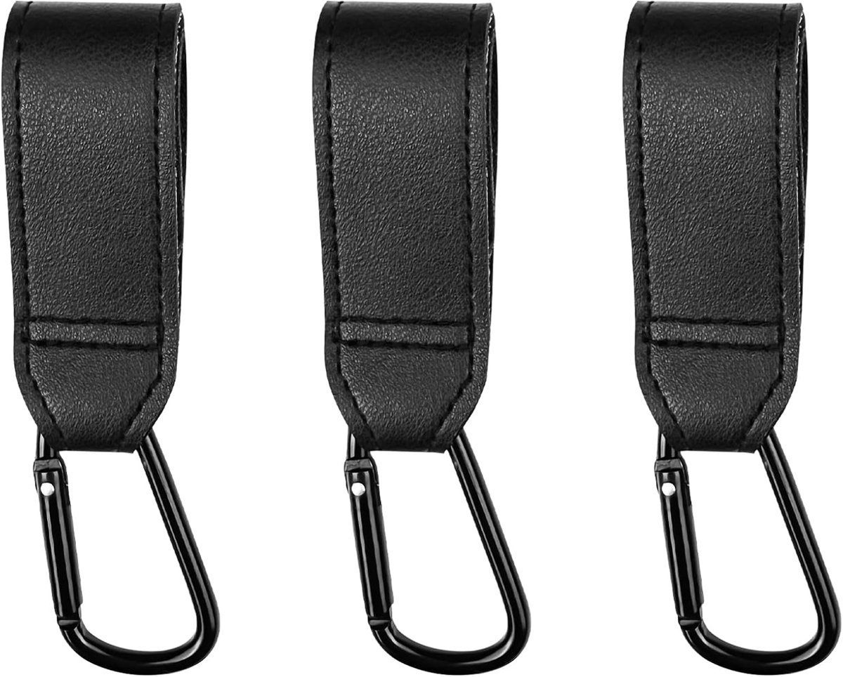 Kinderwagenhaken, zwart, kinderwagenhaken, zakhaken | Hanger in universele pasvorm, klittenbandsluiting haak kinderwagen van leer om op te hangen tassen, rugzakken, portemonnees