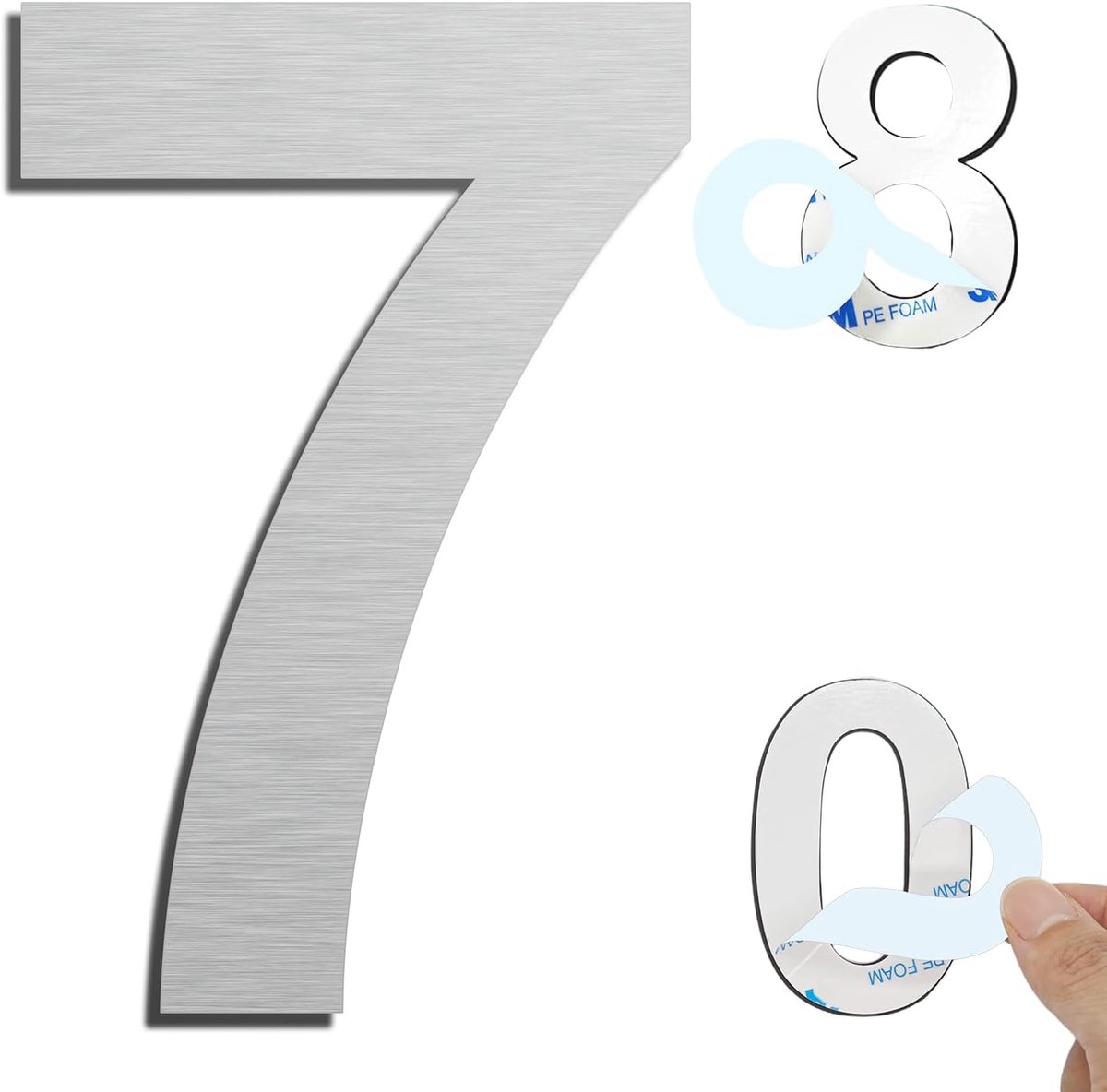 Huisnummers - 3 Inch (75 mm) - Zelfklevende metalen deurnummers stickers voor brievenbusnummers, adresnummers - zilver(7)