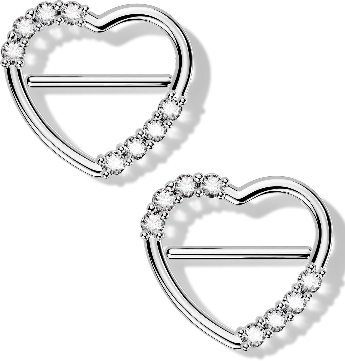 2 stuks Clicker 14G hart tepelpiercing sieraden, 14 mm gouden tepelstaven chirurgisch staal 316L met transparante CZ, schattige tepelpiercing sieraden voor vrouwen
