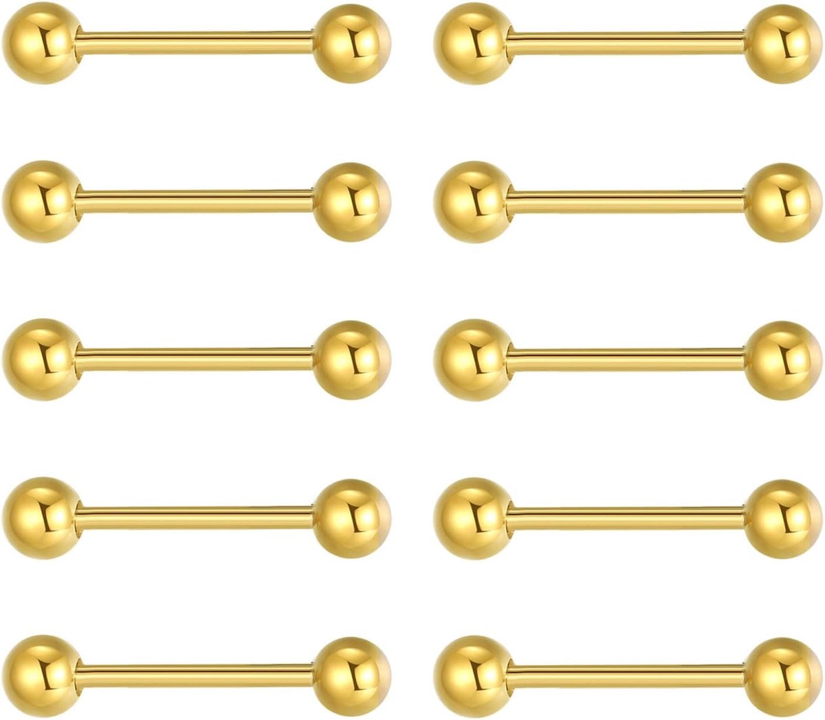 6 mm, tepelbal, 12/14/16/19 mm, staaflengte, chirurgisch staal, tongpiercing, tepelpiercing, zilver, goud
