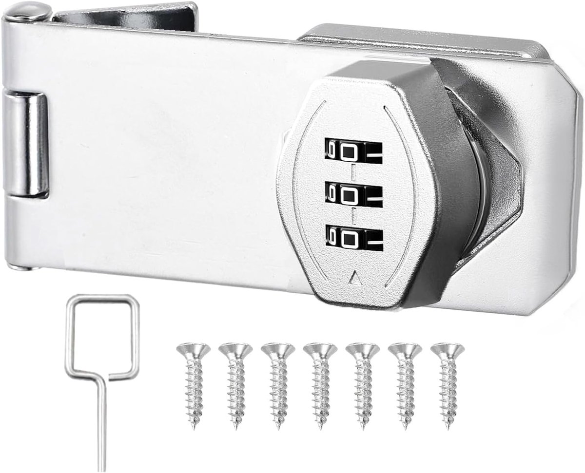 Wachtwoord Hasp Sloten Klink Rotary Combinatie Klink Lock Beveiliging Anti-Diefstal Keyless Deurslot voor Schuur Deur Outdoor Tuin Lade Kast Zilver, 3 Inch