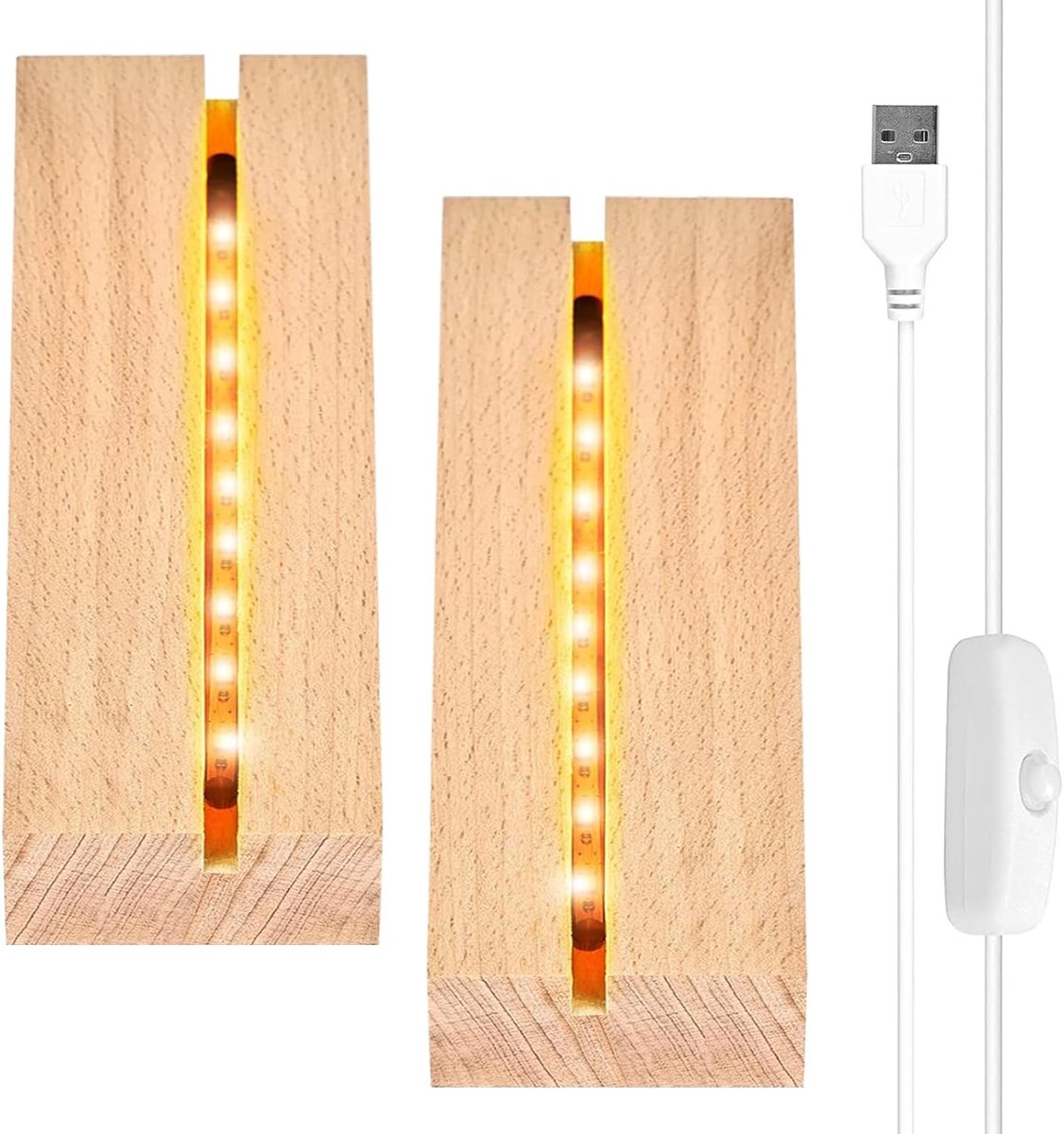Led-Sokkel, 2 Stuks Verlichting, Display Basis, Houten Desktop Lampvoet, Rechthoekige Verlichte Basis, USB-Schakelaar Voor Dikke Doe-Het-Zelf Acrylplaat, Kristalglas