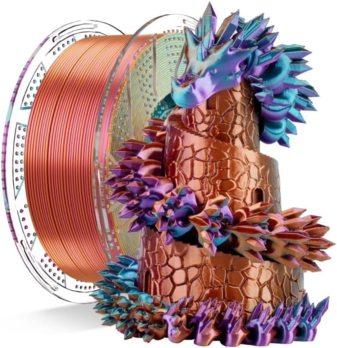 Systems Conjure PLA Filament, zijdeglans driekleurig, oranje, hemelsblauw en paars 3D-printerfilament van 1,75 ± 0,02 mm, 1,0 kg