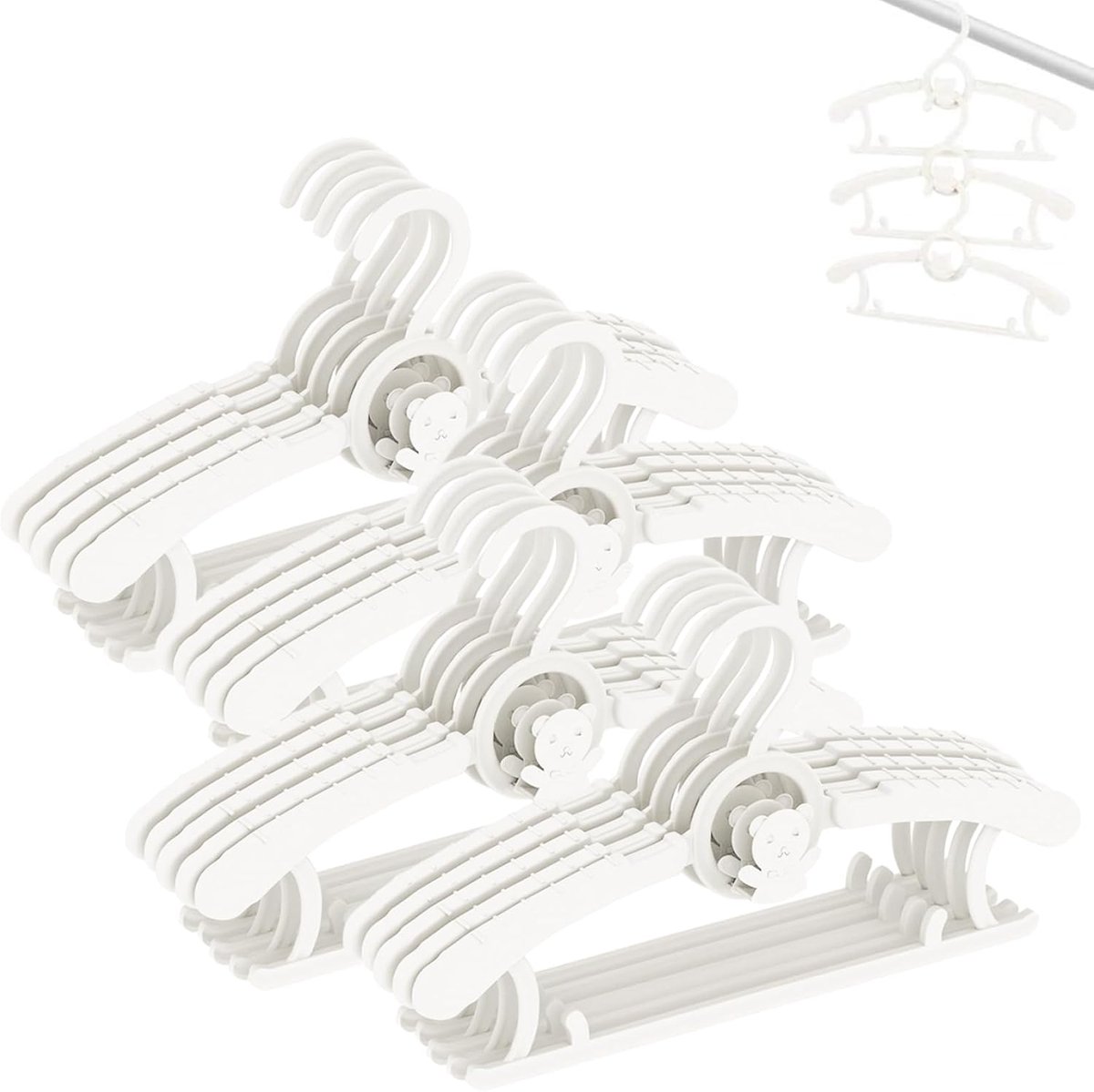 Witte Kinderkleerhanger van kunststof, 28-35 cm, verstelbare bulkpercha's voor pasgeborenen, antislip kinderoutfit, beerhanger voor meisje, jongen, peuter, babykamer, kinderkamerkleding
