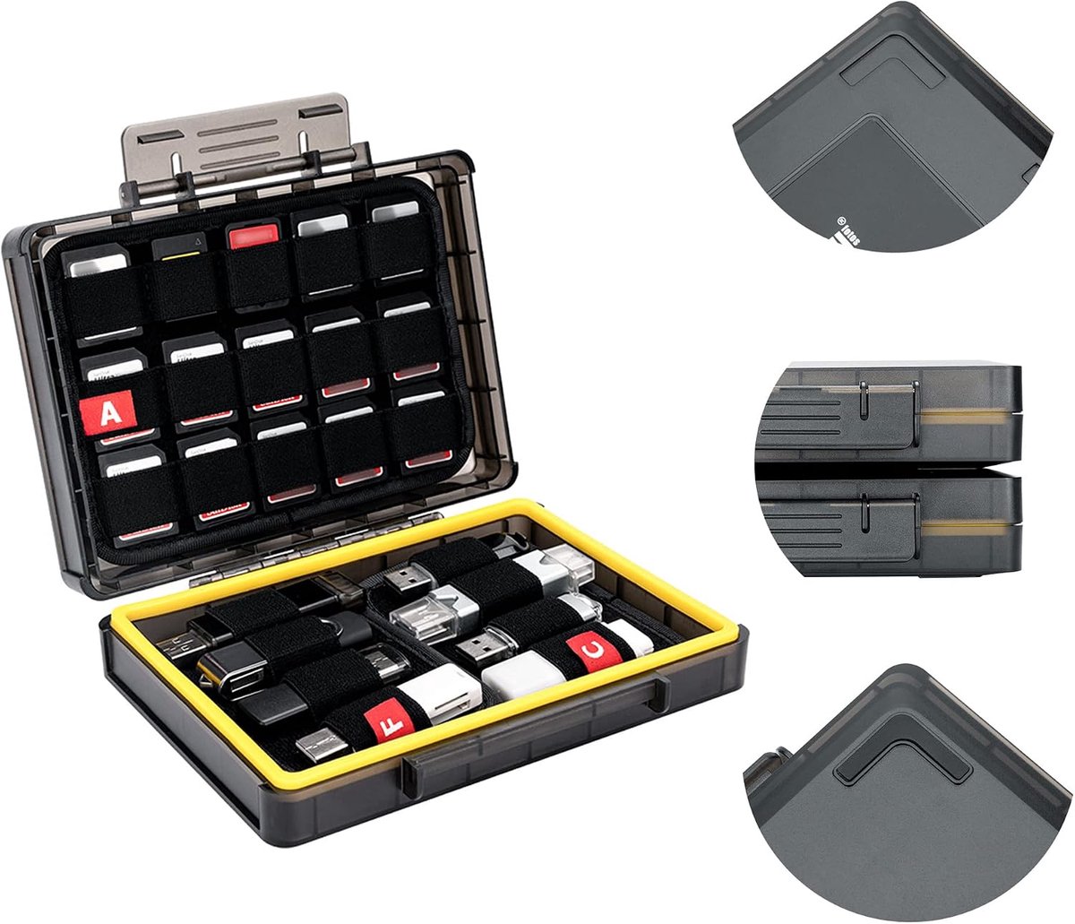 FOTOS Geheugenkaart Flash Drive Opbergkoffer voor 30 CFexpress Type A, SD Nintendo Switch (NS) gamekaart, PSV PS Vita-kaart & 16 USB Thumb Flash Stapelbaar Anti-Slip Waterbestendig