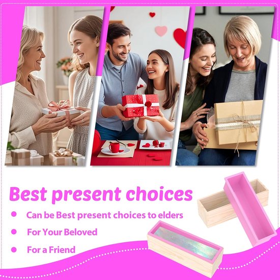 2 stuks siliconen zeepvormen, 1200 ml, zeepvorm met houten doos, rechthoekige siliconen vorm, zeep maken, accessoires vorm, veelzijdige siliconen vormen voor zelf zeep maken, cake, pudding, roze, 2 — afbeelding 5