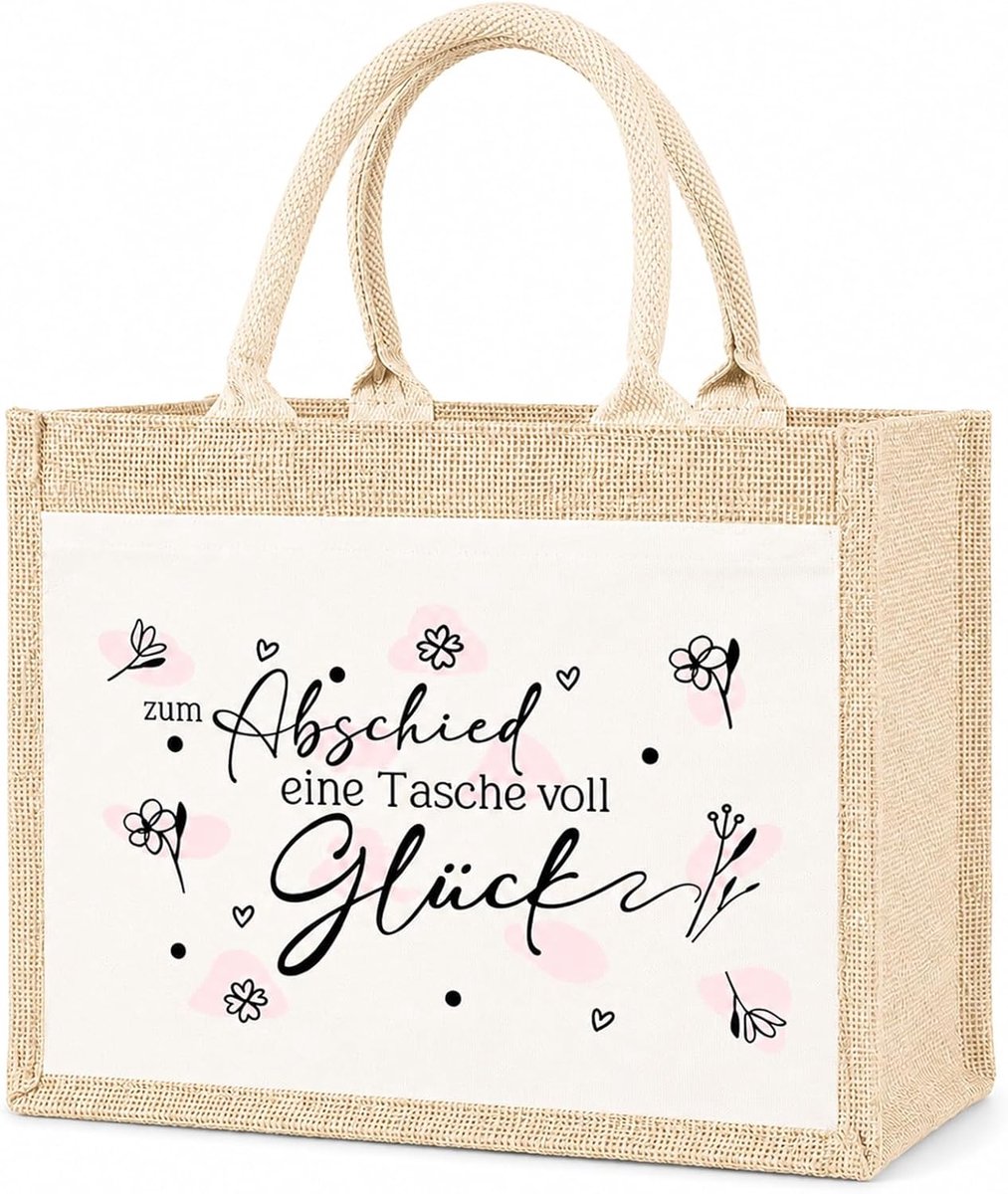 collega's afscheidscadeau collega baan wisselen jute tas met spreuk voor afscheid een tas vol geluk afscheid collega baan wisselen cadeau collega kantoor geschenktas