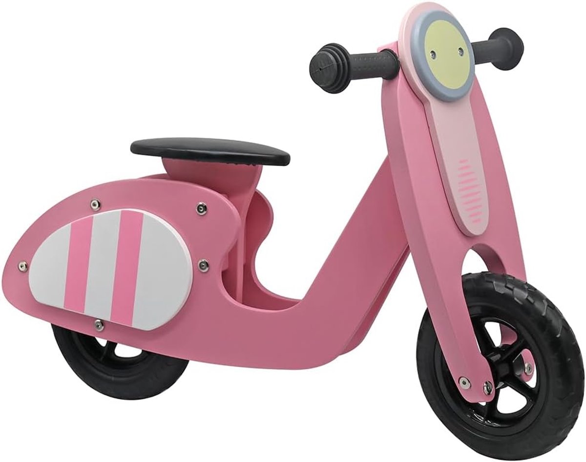 Houten Loopfiets - Balance Bike met Verstelbaar Zadel | Mini Loopfietsje van Hout - Loopscooter voor Jongens en Meisjes van 1 & 2 Jaar - Roze