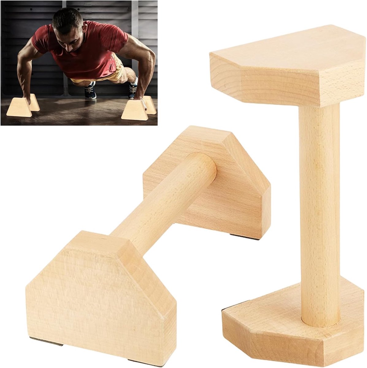 2 stuks houten push-upgrepen, antislip push-upgrepen, bar, yoga, handstand, handgrepen voor binnen en buiten (1 paar, 25 cm)