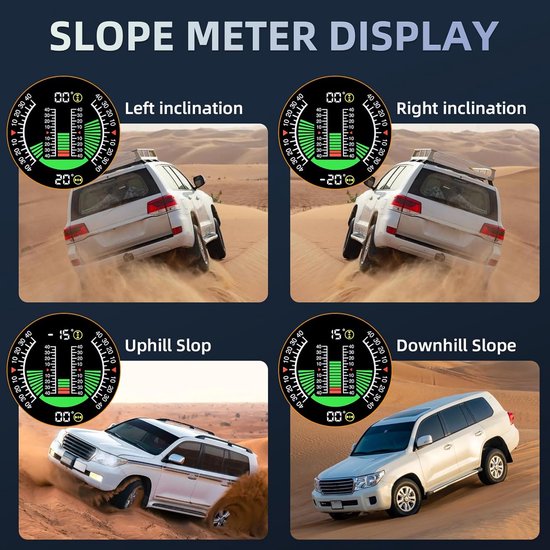 Auto Head Up Display Autokompas Inclinometers Neigungshoek Snelheid GPS Digitale Neigungsmeter Oversnelheidsalarm Auto Off Road Accessoires — afbeelding 2