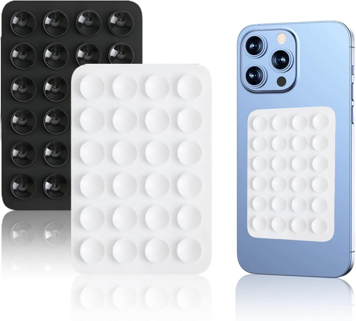 Set van 2 universele zuignap-telefoonhouder - voor iPhone, Samsung en meer - zelfklevend, antislip, handsfree voor selfies, video's en navigatie in de auto - incl. spiegelhouder voor badkamer (zwart