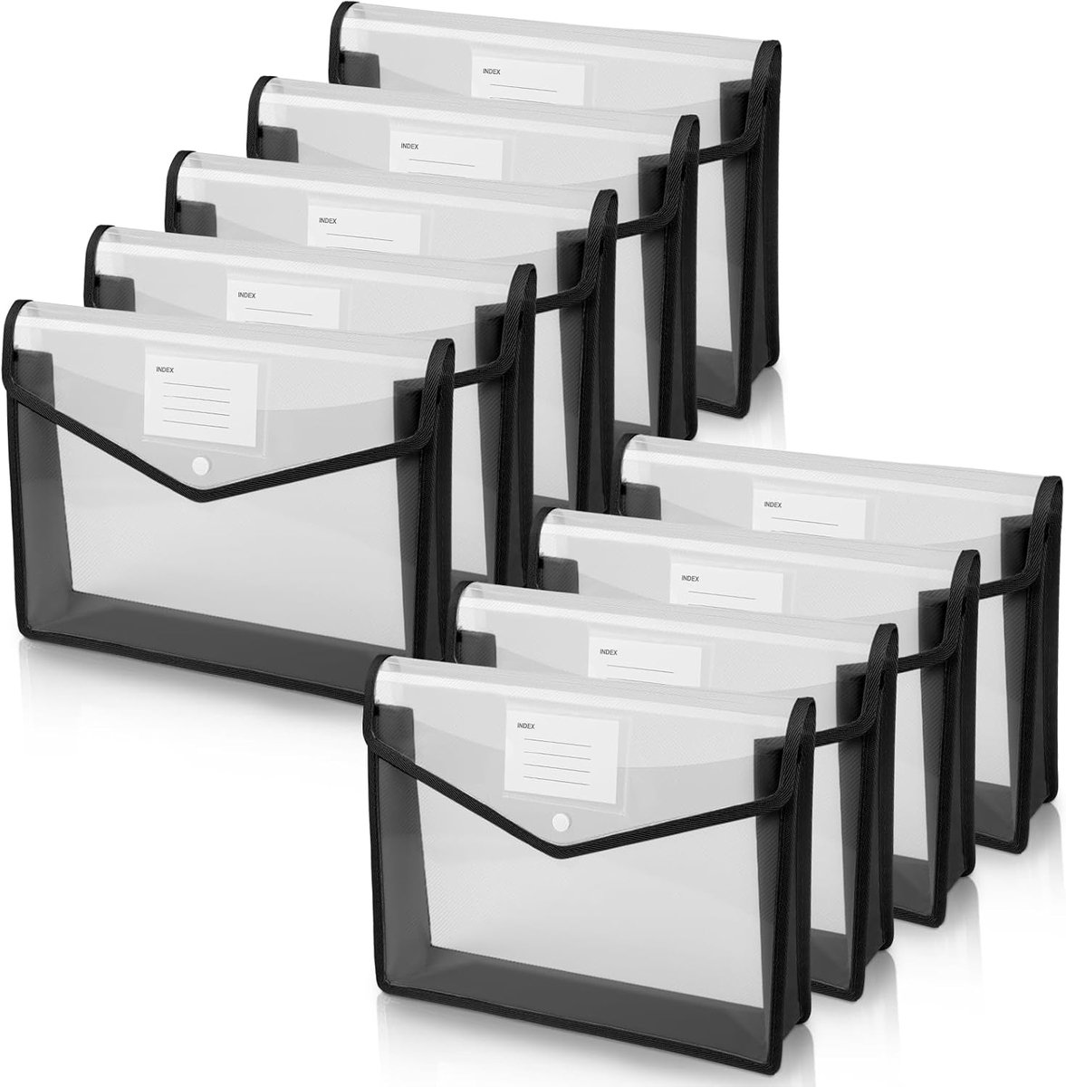 Zakken, 9 stuks A4 Documentenhoezen, Plastic Mappen met Labels en Drukknopen voor Documentorganisatie (Horizontaal)