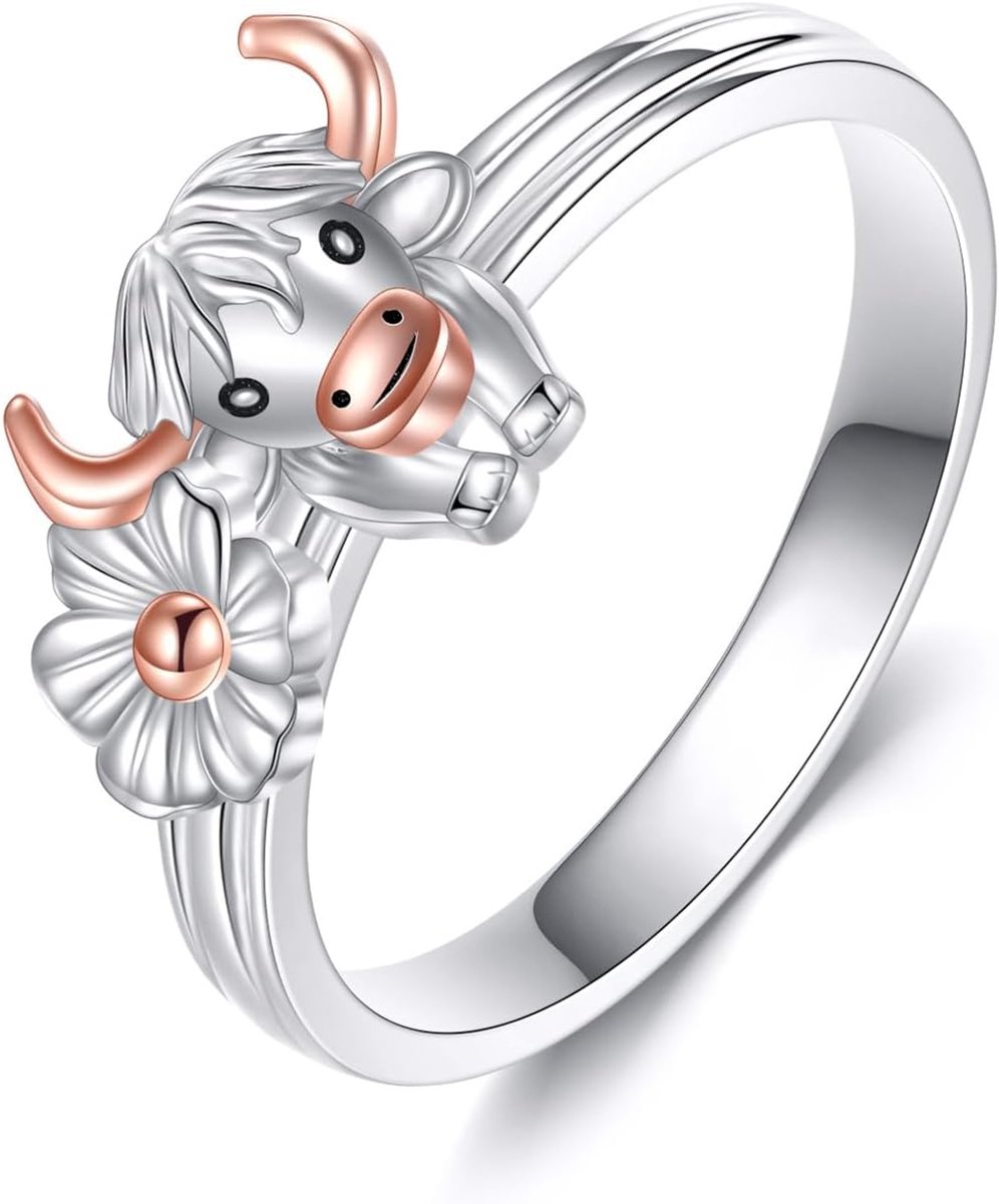 Hooglanderrunderring, 925 sterling zilver, hooglander, cadeau voor vrouwen en meisjes, liefhebbers van hooglanders
