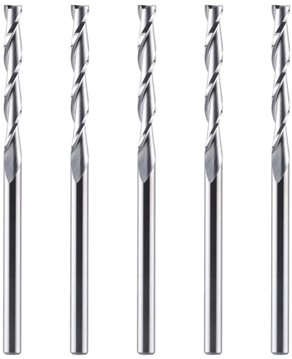 Spiraalgroeffrees, 5 stuks, 3,1 mm schacht, compressie, 22 mm snijlengte, extra lange spiraalfrees, groeffrees, up&down VHM schachtfrees, houtfrees voor bovenfrees, CNC-frees, set houtfrees