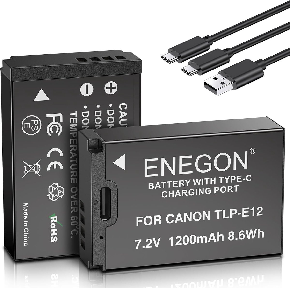 Vervangende USB-C Oplaadbare Batterij 1200mAh (2 Stuks) met 2-in-1 Oplaadkabel voor Canon Digitale Camera's zoals Rebel SL1, PowerShot SX70 HS en EOS M Series
