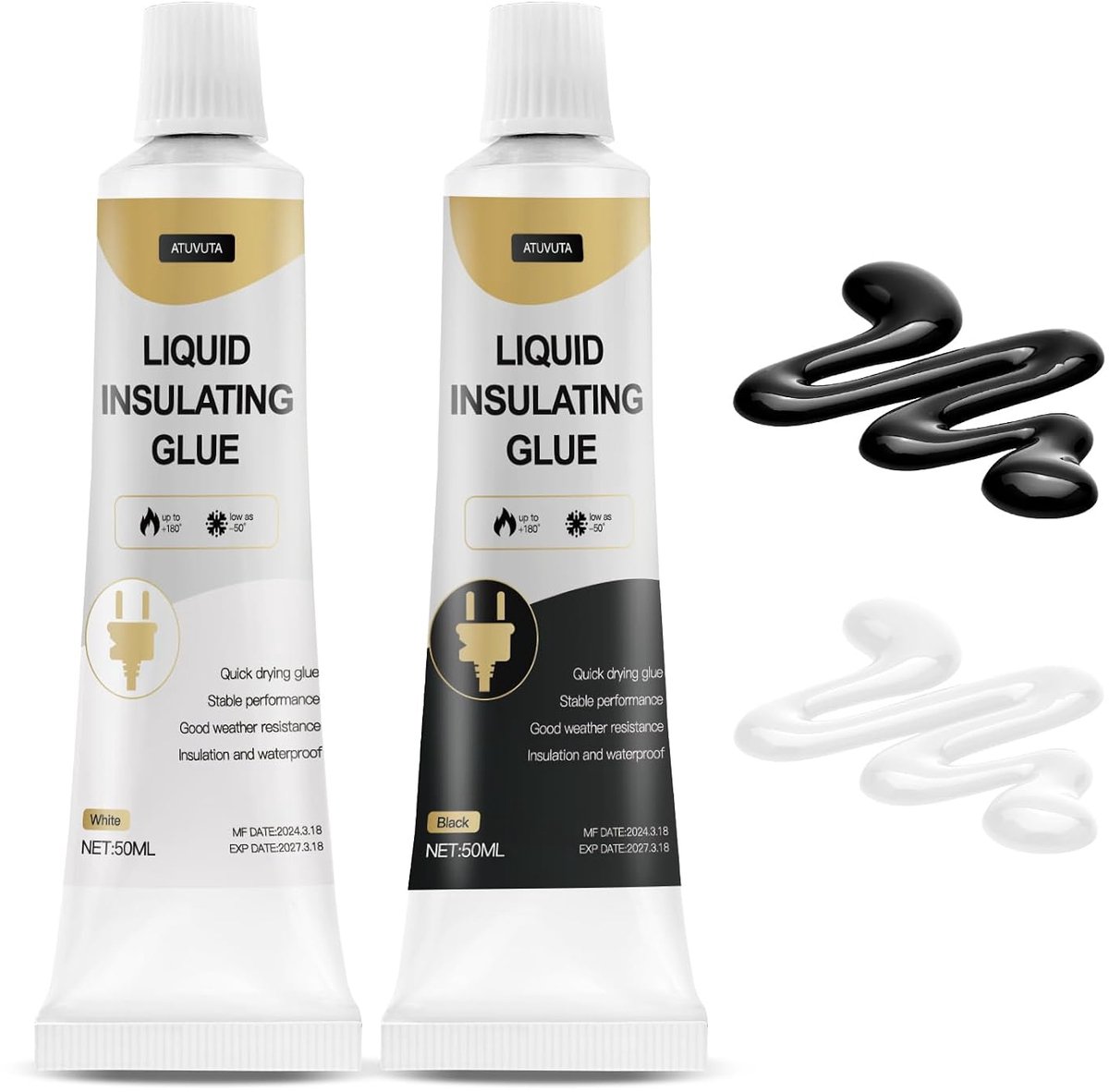SnelShoppen - Set van 2 - 50 ml Vloeibare Isolatie Lijm - Zwart en Wit - Waterdicht en Sneldrogend - Geschikt voor Alle Soorten Kabels en Apparaten