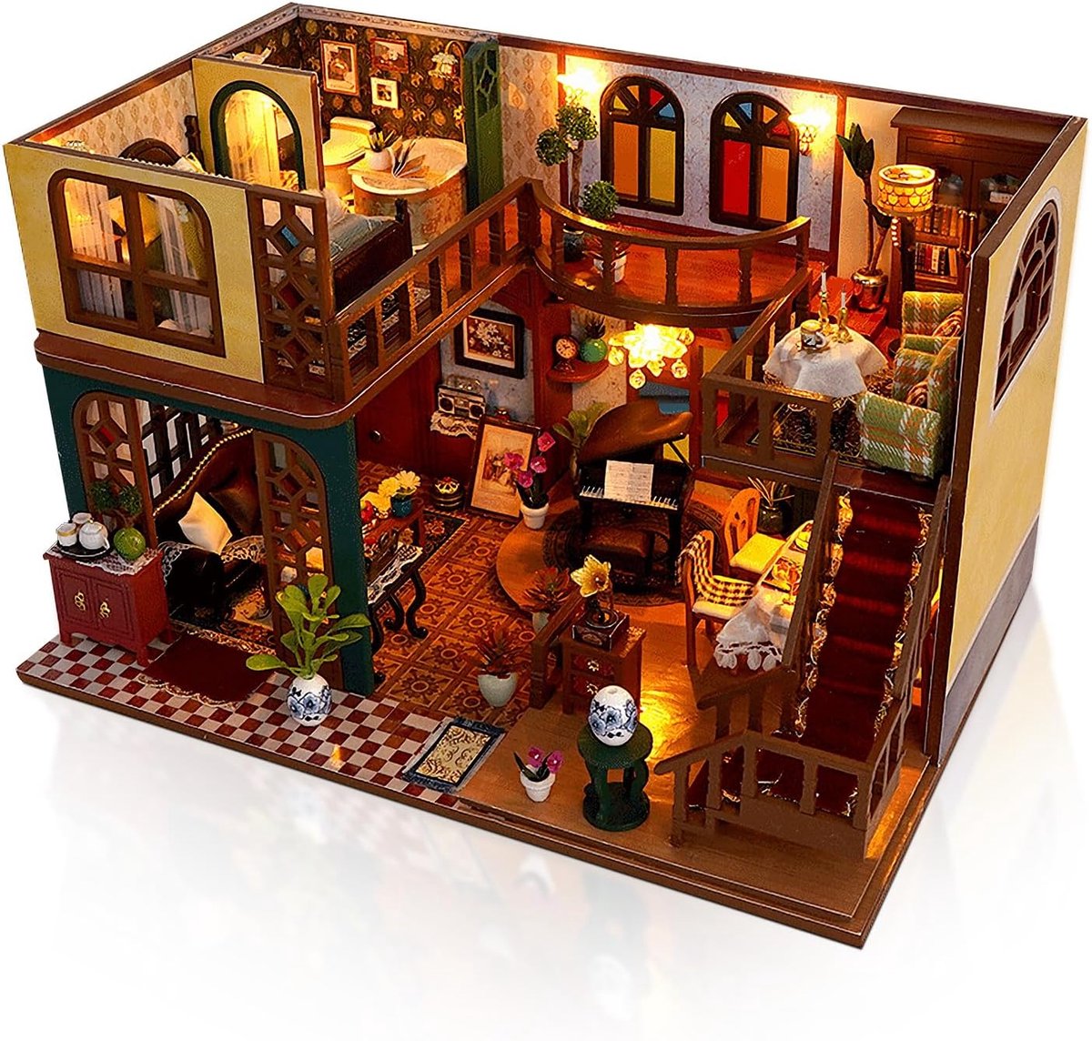 Miniatuur poppenhuis kit, houten poppenhuis met led, kit klein huis voor volwassenen om te bouwen, unieke cadeaus voor verjaardagen, Kerstmis (oosterse steel)