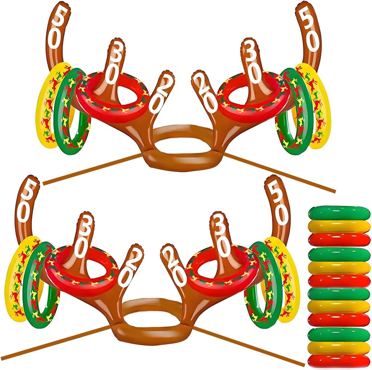 14 stuks kerstring-spelletjes, opblaasbaar rendier, Antler-hoed, ringen, Toss Spellen, rekwisieten, kerstspel voor kinderen, volwassenen, familie, Kerstmis, indoor, outdoor, feest, Kerstmis