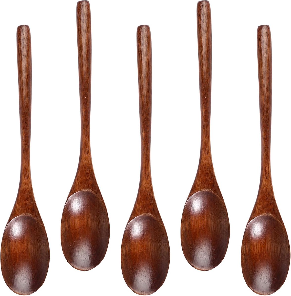 5 Stuks Houten Lepels Set, 22,5 x 4,2 cm Natuurlijke Houten Lepels, Lange Steel Houten Soeplepels, Duurzaam - ShopVlot