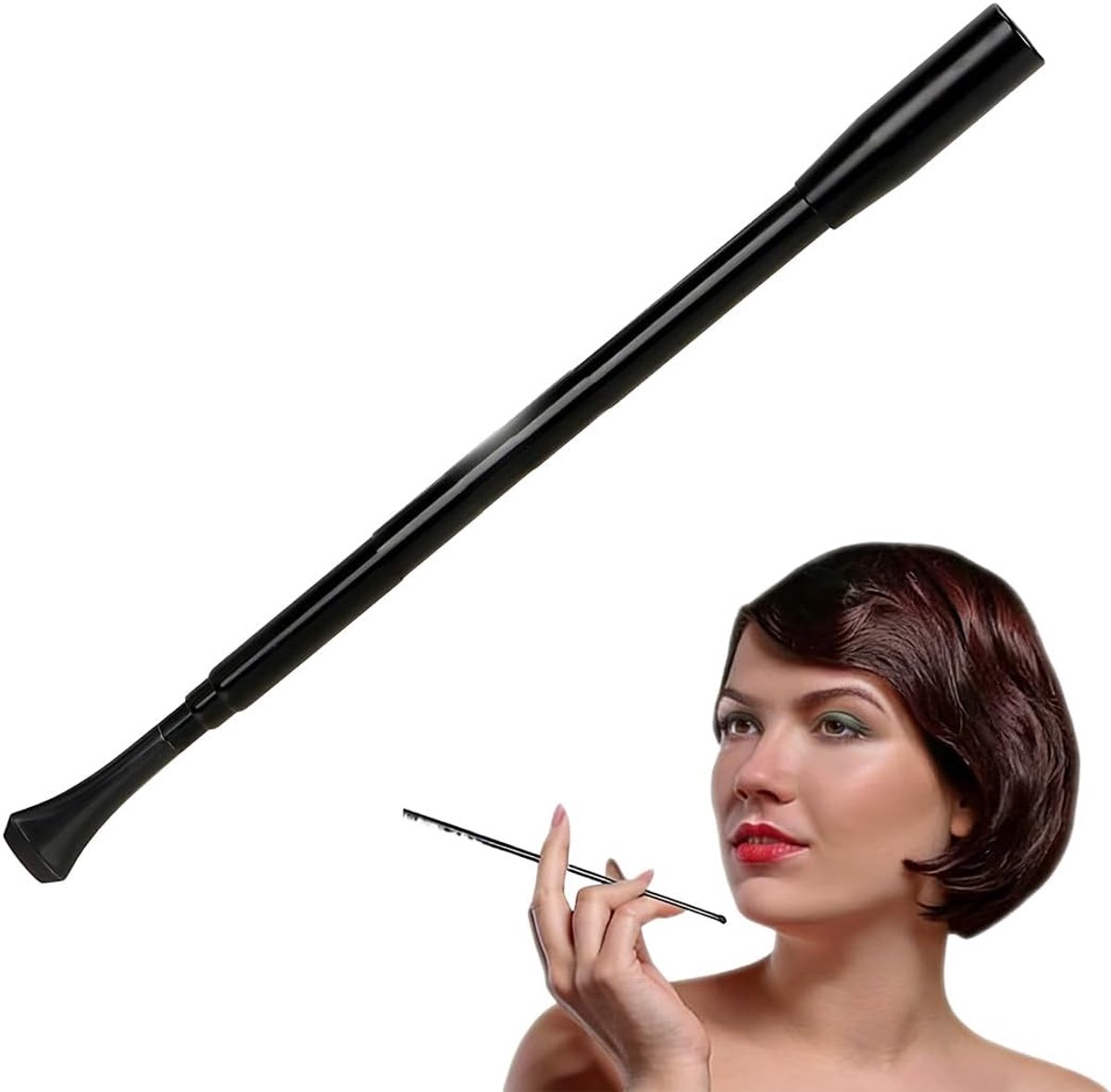 Hepburn Sigarettenmondstuk, uittrekbaar mondstuk, lange sigarettenhouder, accessoires voor feest en cosplay, demonen cruella sigaret (lang en uittrekbaar) (zwart)