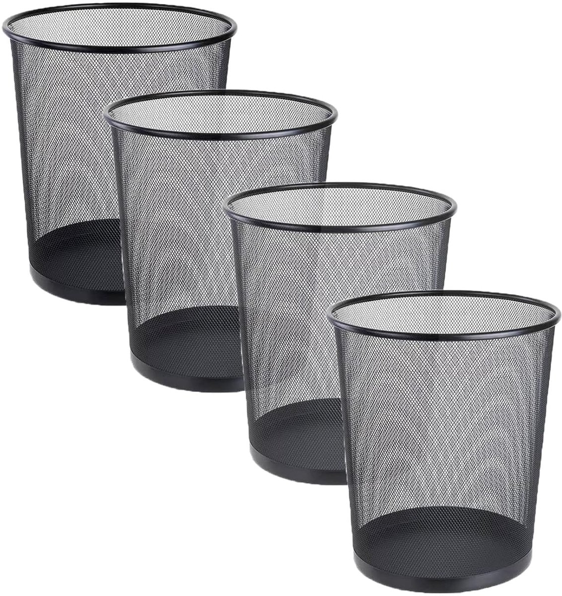 Prullenmand van metaal, 9 liter, vuilnisbak voor kantoor, van metaal, prullenmand van draadgaas voor slaapkamer, slaapzaal, klaslokaal, keuken, badkamer, 4 stuks, zwart