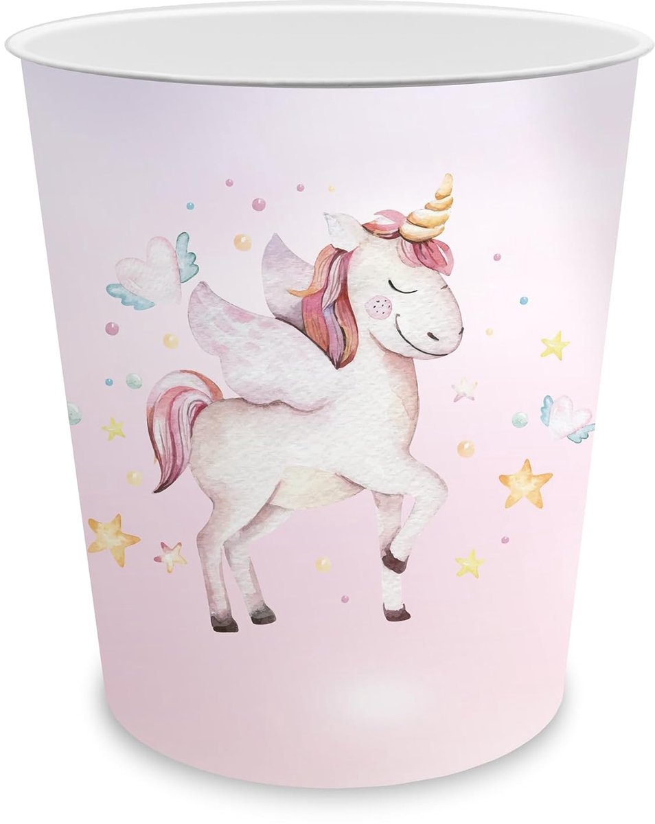 itenga Prullenbak voor kinderen met motief - rond ca. 11 liter - prullenbak voor de kinderkamer - stevig plastic (motief eenhoorn)