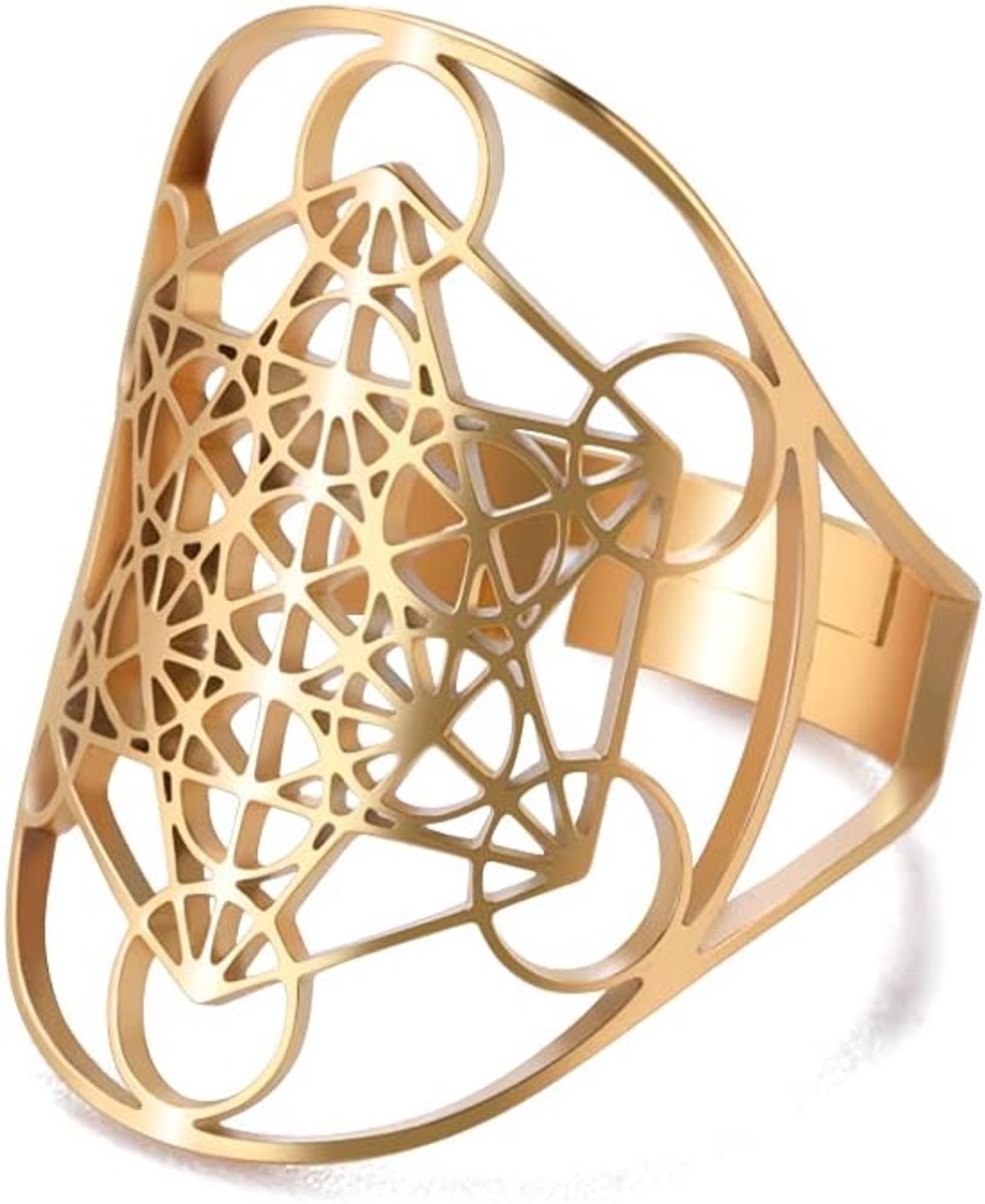 Roestvrij Staal Metatrons Kubus Ring Voor Vrouwen Aartsengel Metatron Bescherming Verklaring Uitgeholde Vrouwen Band Ring Sieraden Voor Dame