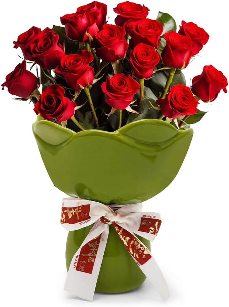 Keramische vaas - Groene bloemenvase - Modern design - Creëert een warme sfeer - ShopVlot