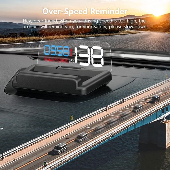 spiegel reflecterende auto hoofd omhoog display, display snelheid en tijd, geschikt voor alle auto's — afbeelding 3