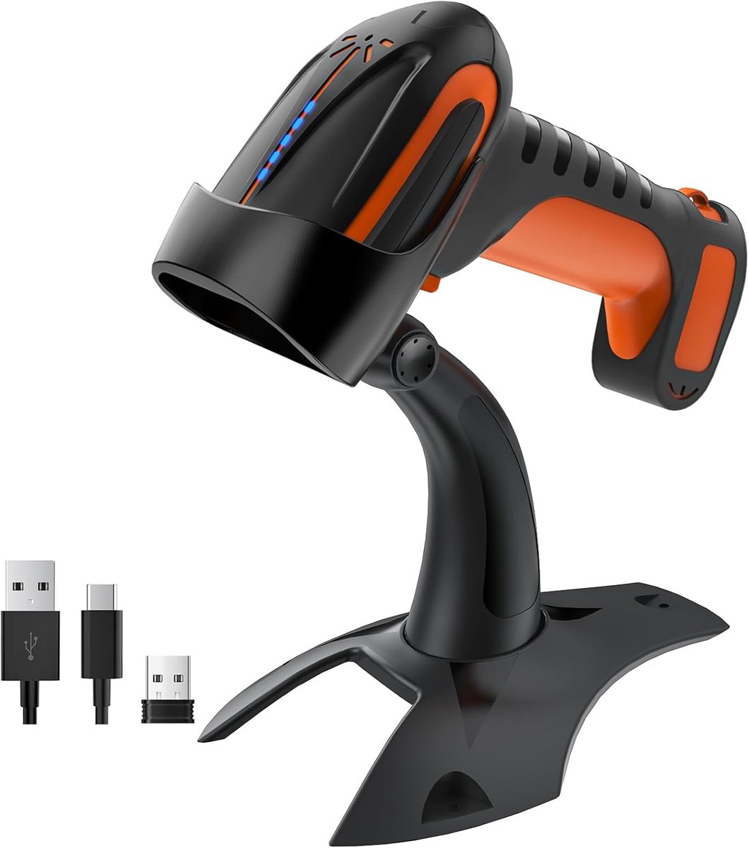 Pro (Extreme Performance) Industriële draadloze barcodelezer 2D QR 1D barcodelezer compatibel met Bluetooth & 2.4G draadloos valbestendig IP66 stof- en waterdicht model 8100 (Oranje)