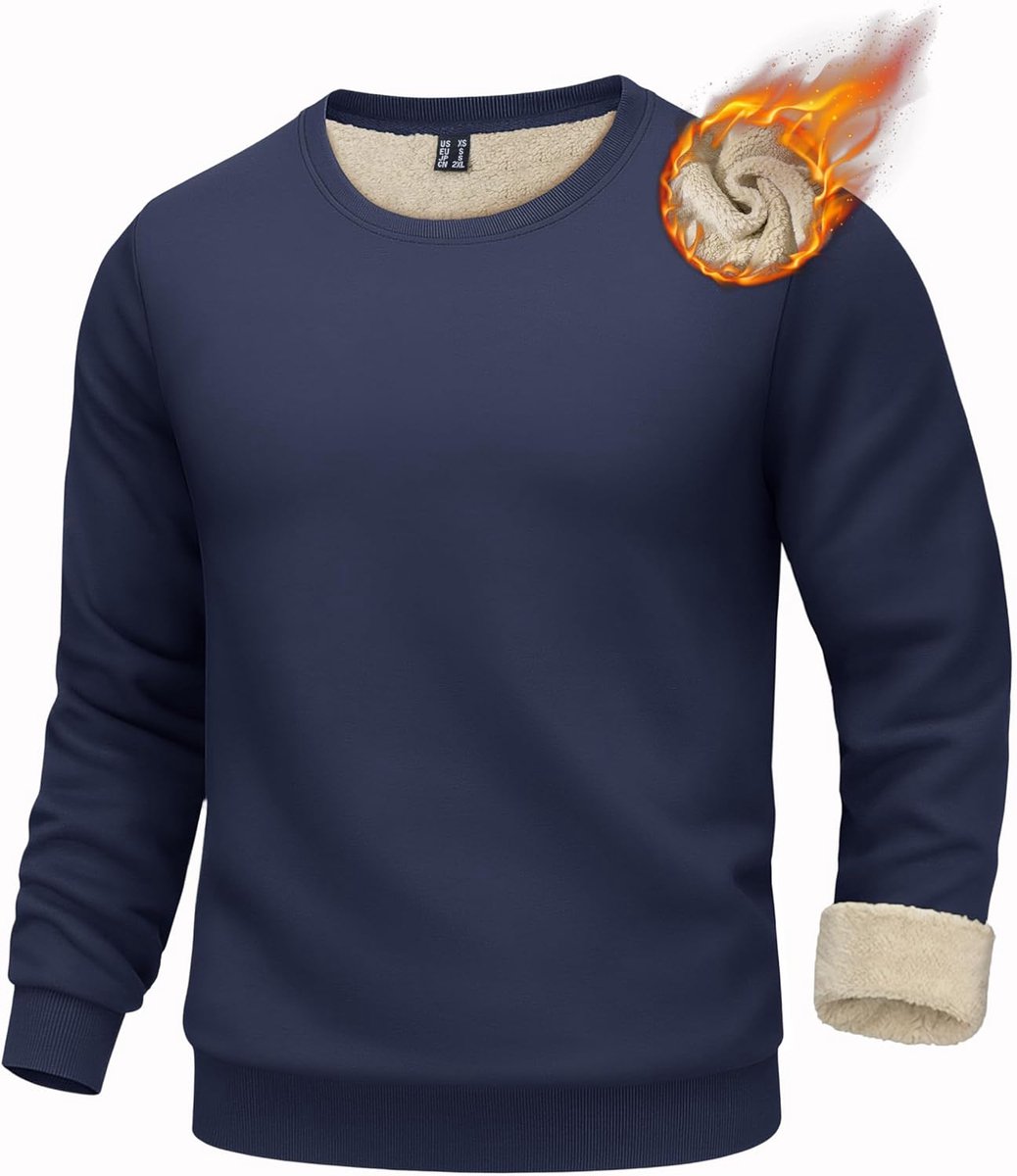 Heren Winter Warm Sweatshirt Fleece Lange Mouwen Trui Zacht Comfortabel Sweatshirt Dagelijks Draag, marineblauw, XL