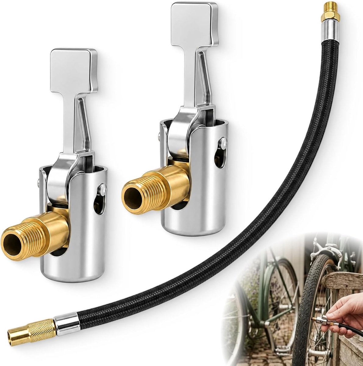 Ventieladapter set voor luchtpomp compatibel met Bosch EasyPump, 30 cm verlengslang en bandenpomp adapter voor auto fiets bal luchtbed, draagbare compressor accessoire 3-delig