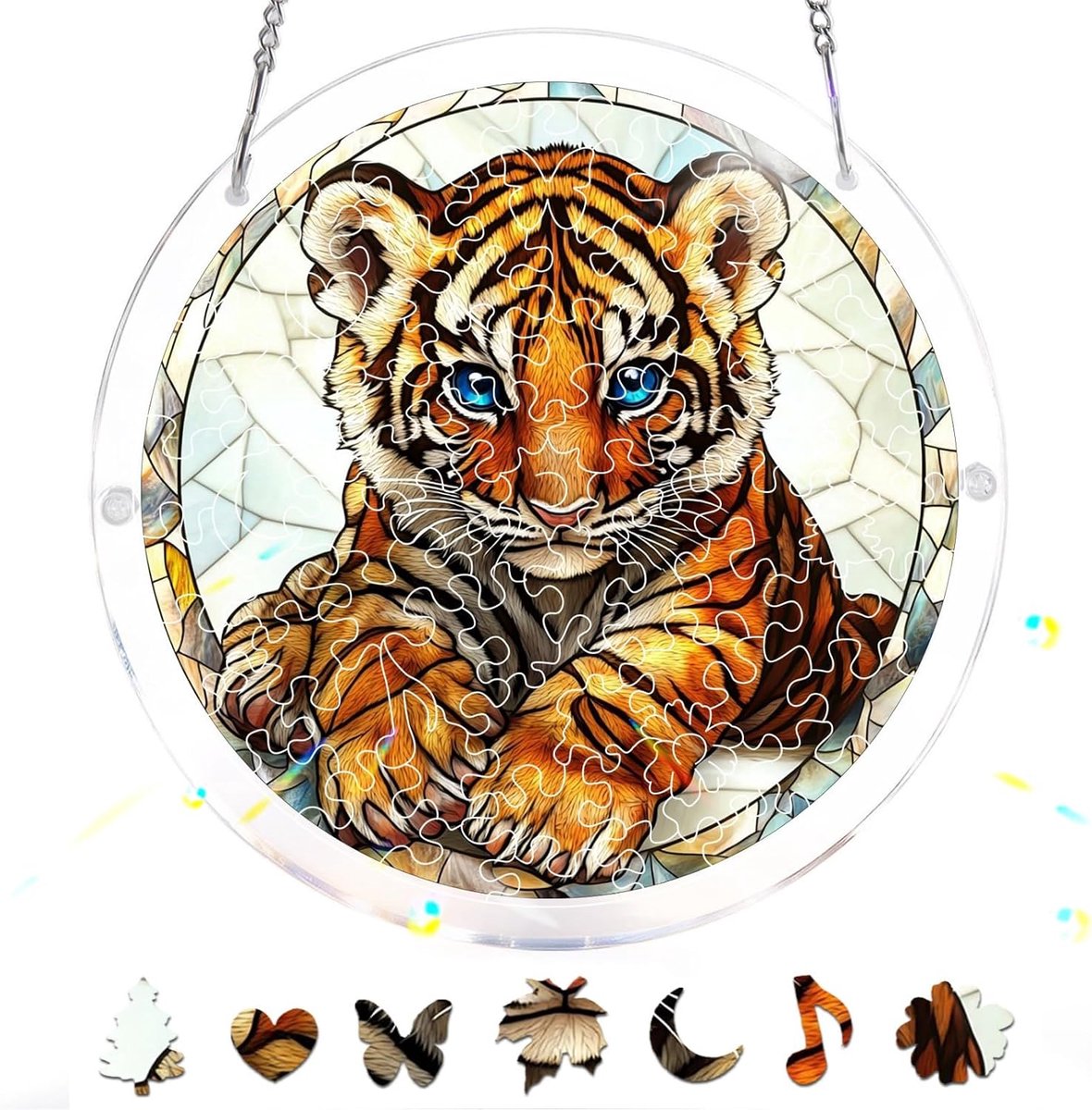 83-Delige Acryl Puzzel-Zonnvanger –Tijger Raamhanger in Glas-in-Loodstijl, Creatief Moederdagcadeau, Zonnvanger-Decoratie Voor Tuin & Huis, Verjaardagscadeau, 18x18 cm A216
