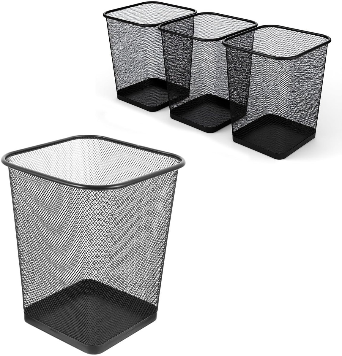 SnelShoppen - Metalen Prullenbak Kantoor Zwart 17L Vierkant Draadmesh Look Prullenbak voor Kantoor, Thuiswerkplek en Huishouding (Set van 4)