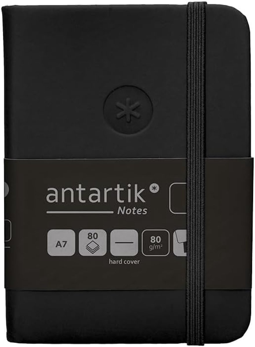 Antartik Notitieboek met elastiek, vaste omslag, A7, gladde vellen, zwart, 80 vellen, 80 g, FSC - ShopVlot