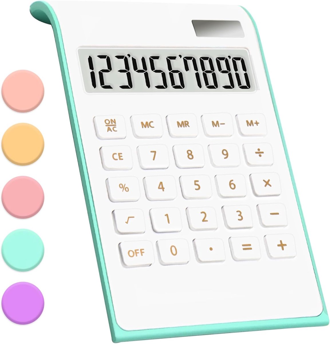 SnelShoppen - Teal Bureaucalculator - 10 Cijfers Zonne-energie Batterij Basis Desktop Calculator met Groot LCD Scherm, Dubbele Voeding, Teal Kantoor B