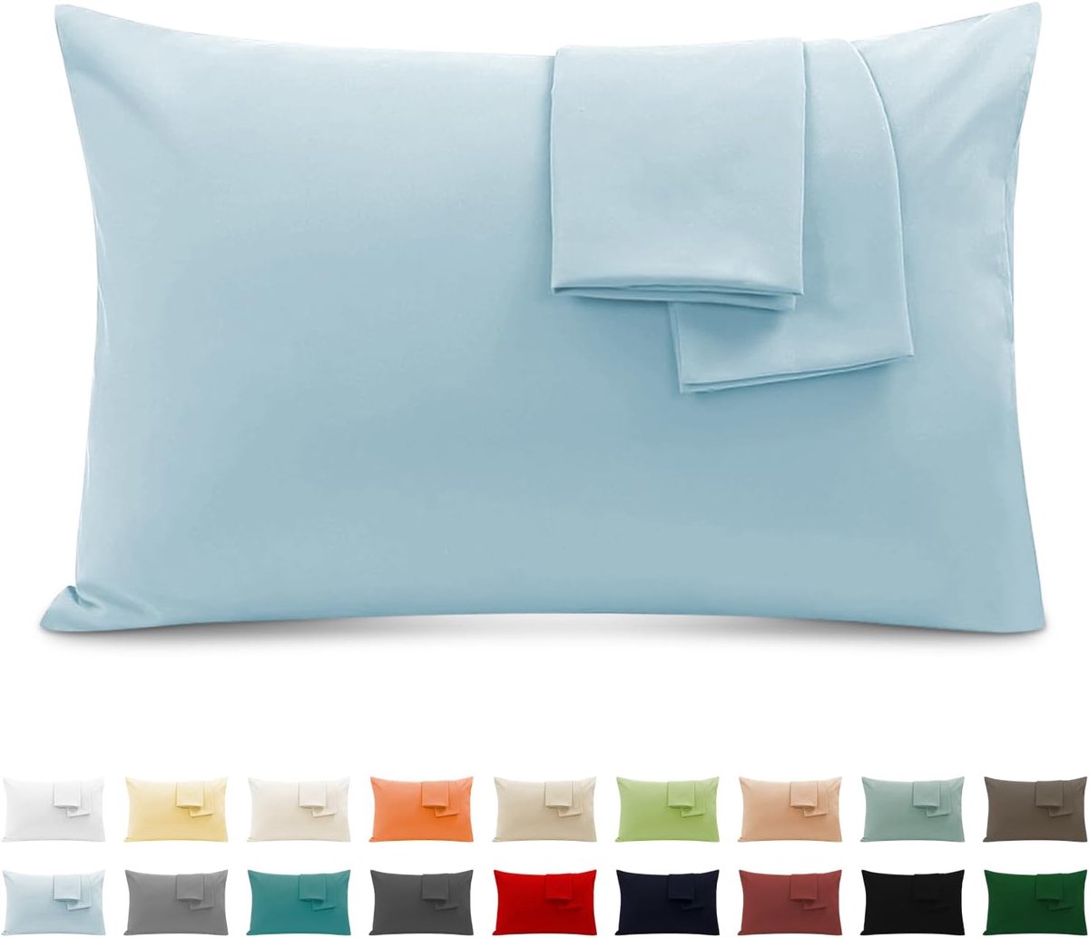 SnelShoppen - Kussenslopen Set van 2, Dubbel Katoen 50x70 cm, Hypoallergene, Zachte en Ademend Lichtblauw, Oeko-Tex Gecertificeerd, Perfect voor Slaap