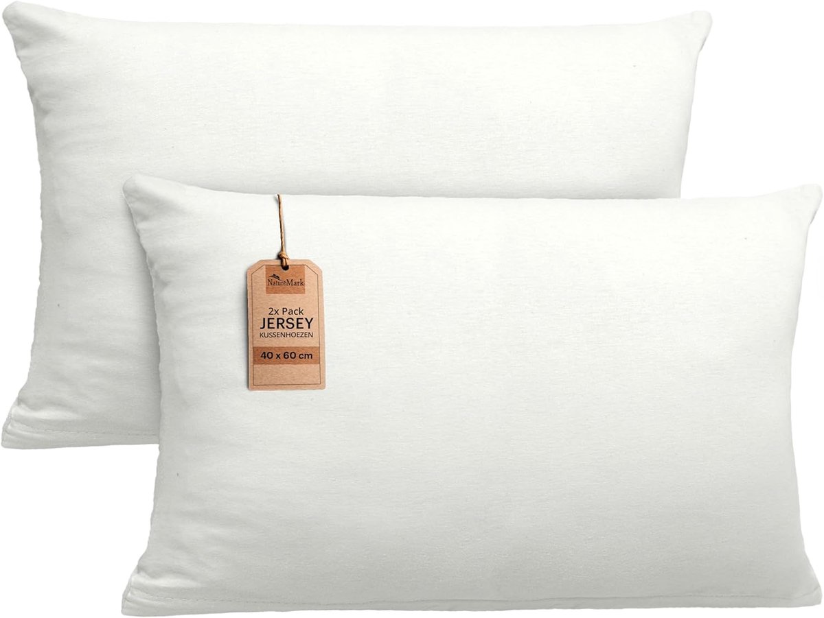 Thijox - 2-pack Jersey Kussensloop voor Zijslapers - Necker kussen 40x60 cm - OEKO-TEX - Natuur/Crème - Ideaal voor Slaapkamer, Camping, en Meer