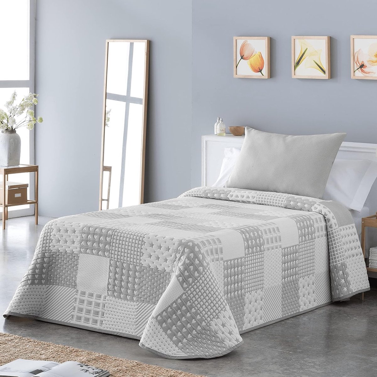 Lichte Bouti-sprei Sofia 21 voor eenpersoonsbed 105 cm | Sprei voor 105 cm | Sprei 200 x 270 cm, grijs