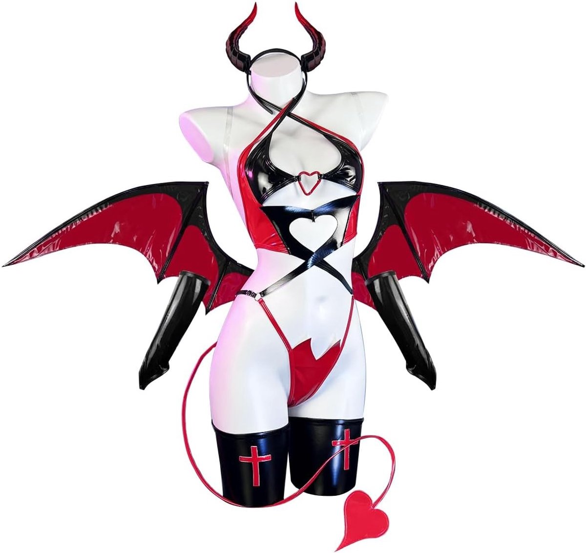 Succubus Cosplay Set van 6 Stukken voor Vrouwen - Anime Lingerie, PU Kostuum en Sexy Outfit voor Feestjes en Cosplay Evenementen